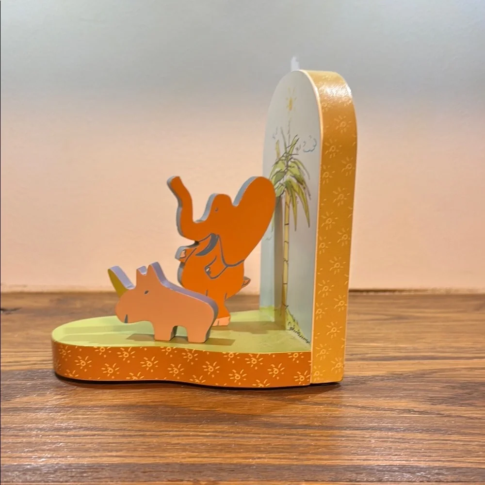 John Lennon Blue. Orange and Yellow Elephant and Giraffe Bookends.
